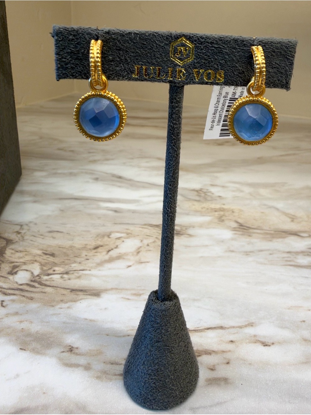 Julie Vos Gold Drop Earrings with Blue Stones